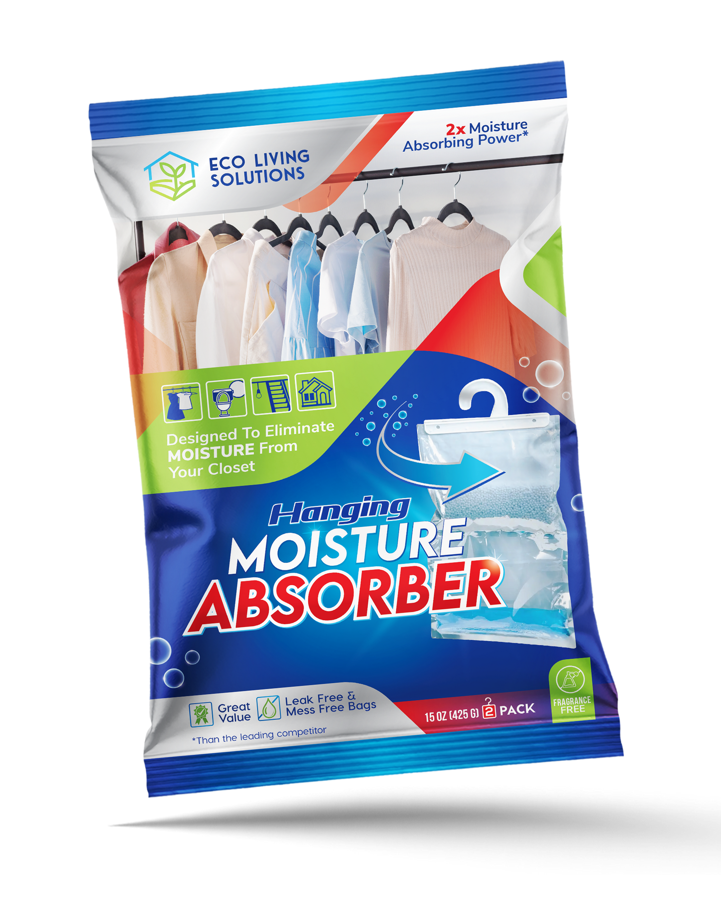 Eco Living Solutions Moisture Absorber Packets, Fragrance Free, Humidity Absorber, Hanging Closet Dehumidifier Bags, Eliminates Odors for Fresher Air, Ideal for Closet