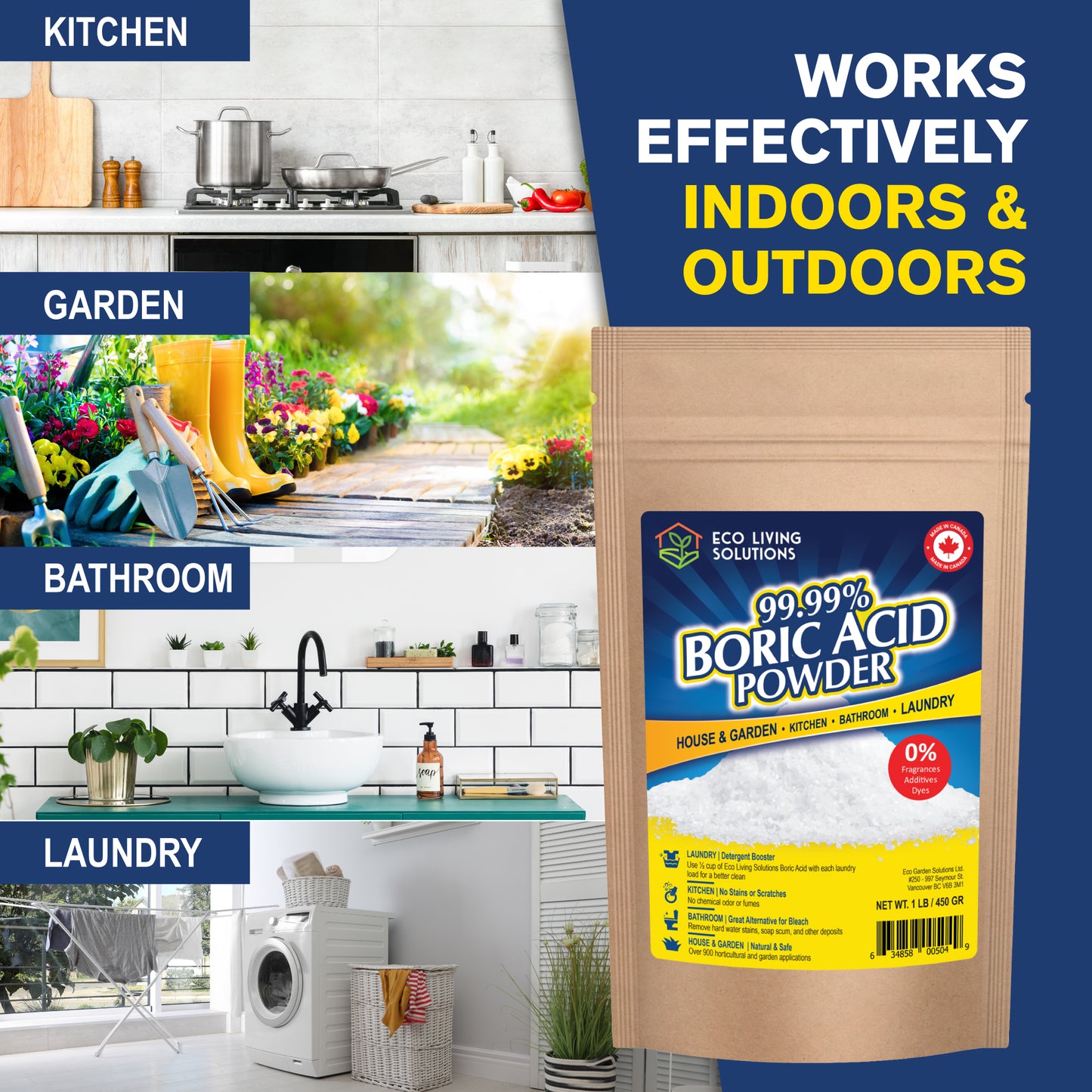 Eco Living Solutions - 99.99% Boric Acid Powder | Horticultural Garden Application | Multipurpose Cleaner | Laundry Additive