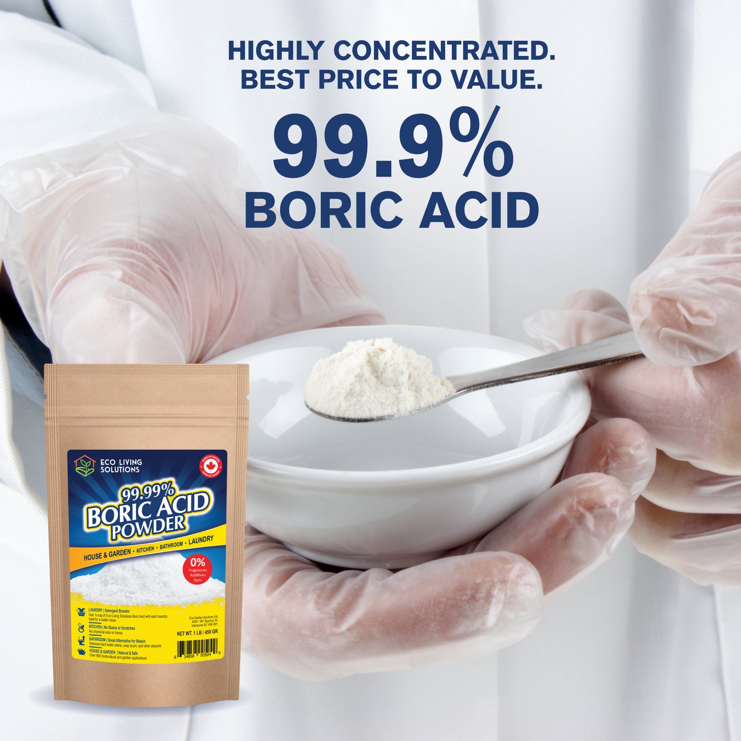 Eco Living Solutions - 99.99% Boric Acid Powder | Horticultural Garden Application | Multipurpose Cleaner | Laundry Additive