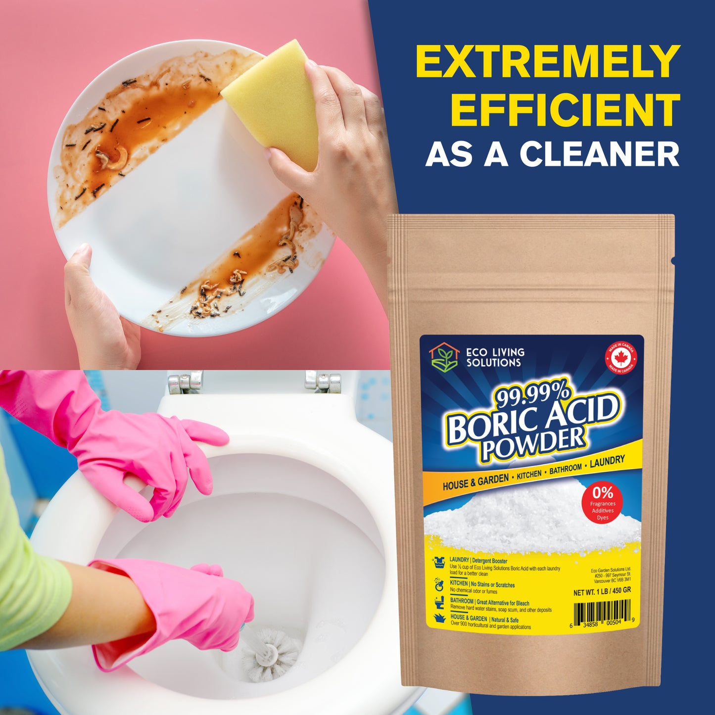 Eco Living Solutions - 99.99% Boric Acid Powder | Horticultural Garden Application | Multipurpose Cleaner | Laundry Additive